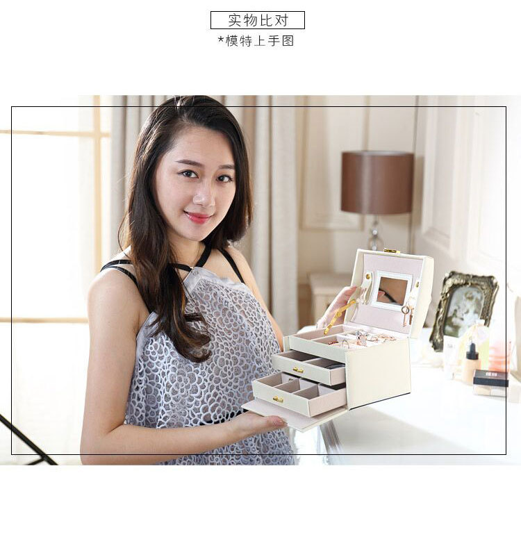 Cross-Border Shangpin PU Leather Jewelry Box Three-Layer Double Drawer Jewellery Box Rings Ear Studs Earrings Large Storage Box Cross-Border Shangpin PU Leather Jewelry Box Three-Layer Double Drawer Jewellery Box Rings Ear Studs Earrings Large Storage Box