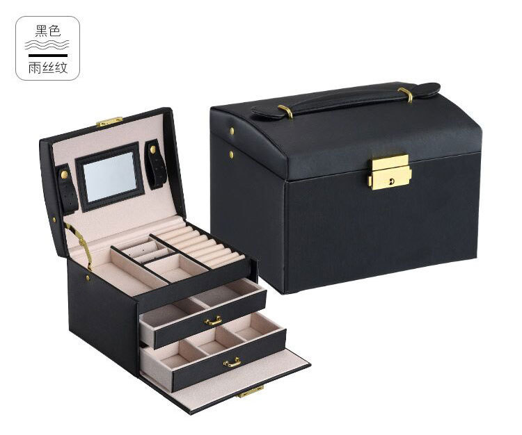 Cross-Border Shangpin PU Leather Jewelry Box Three-Layer Double Drawer Jewellery Box Rings Ear Studs Earrings Large Storage Box Cross-Border Shangpin PU Leather Jewelry Box Three-Layer Double Drawer Jewellery Box Rings Ear Studs Earrings Large Storage Box