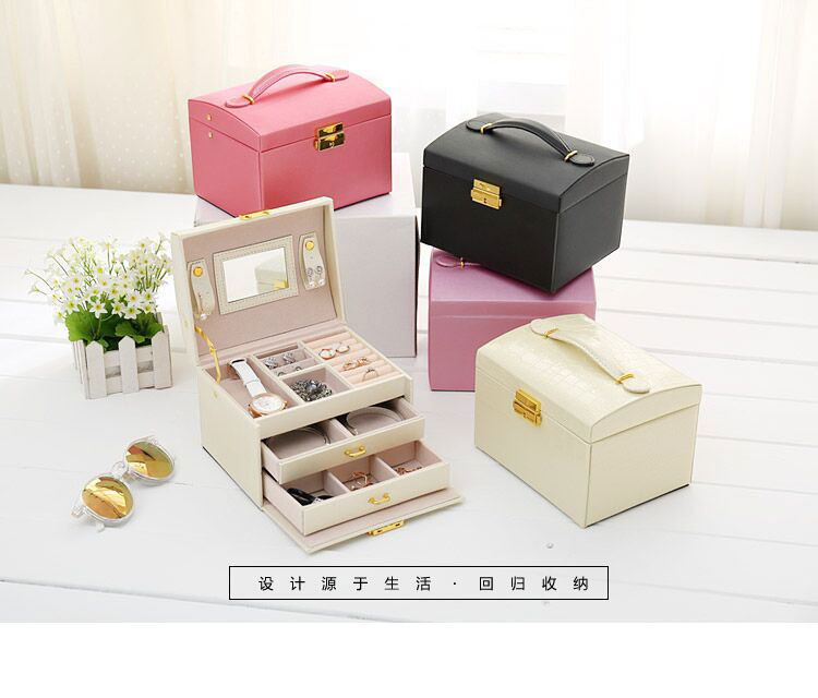 Cross-Border Shangpin PU Leather Jewelry Box Three-Layer Double Drawer Jewellery Box Rings Ear Studs Earrings Large Storage Box Cross-Border Shangpin PU Leather Jewelry Box Three-Layer Double Drawer Jewellery Box Rings Ear Studs Earrings Large Storage Box