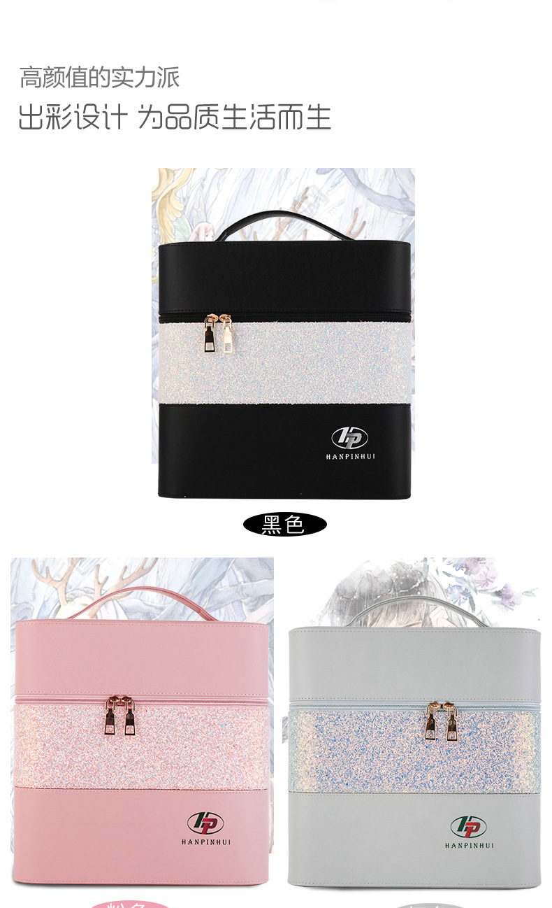 INS New Color Matching Large Capacity Cosmetic Bag Women's Portable and Simple Cosmetics Multi-Layer Storage Box Online Celebrity Suitcase Portable INS New Color Matching Large Capacity Cosmetic Bag Women's Portable and Simple Cosmetics Multi-Layer Storage Box Online Celebrity Suitcase Portable