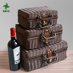 Wholesale Imitating Rattan Boxes Vintage Portable Storage Box Wedding Shooting Decorative Photo Gift Rattan Storage Box