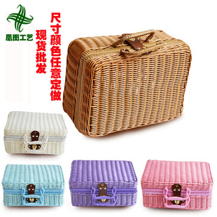 Wholesale Imitating Rattan Boxes Vintage Portable Storage Box Wedding Shooting Decorative Photo Gift Rattan Storage Box