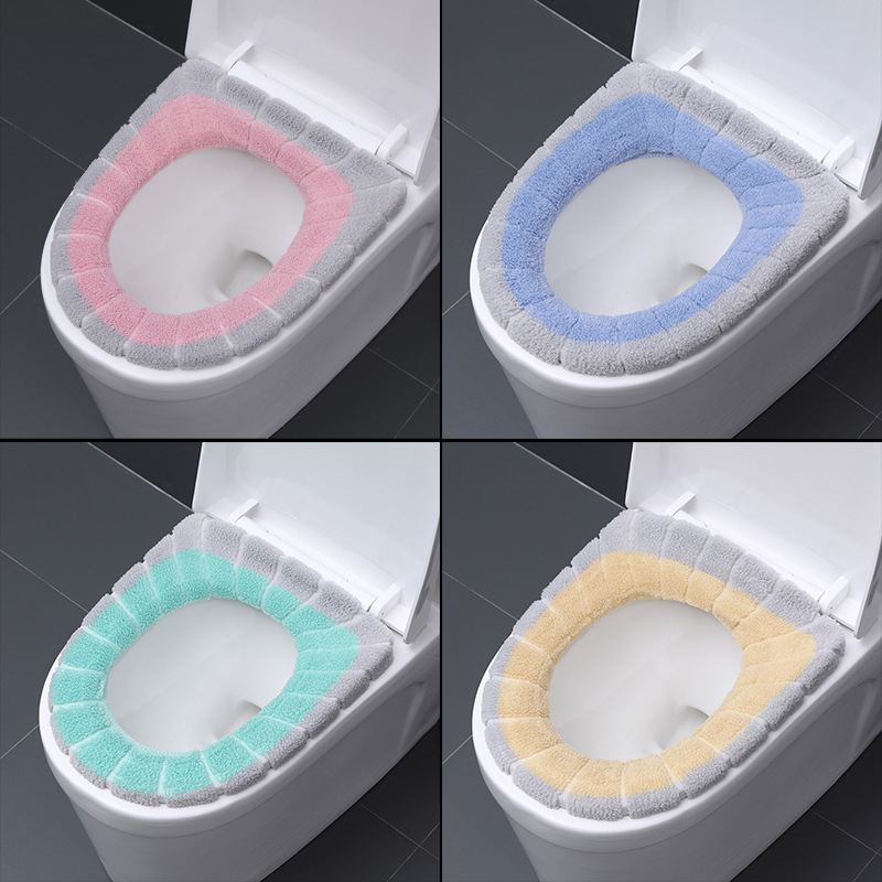 Color Matching Pumpkin Pattern Toilet Cushion Seat Cushion Universal Plush Toilet Seat Cover Autumn and Winter Warm Toilet Seat Cover Knitted Toilet Mat