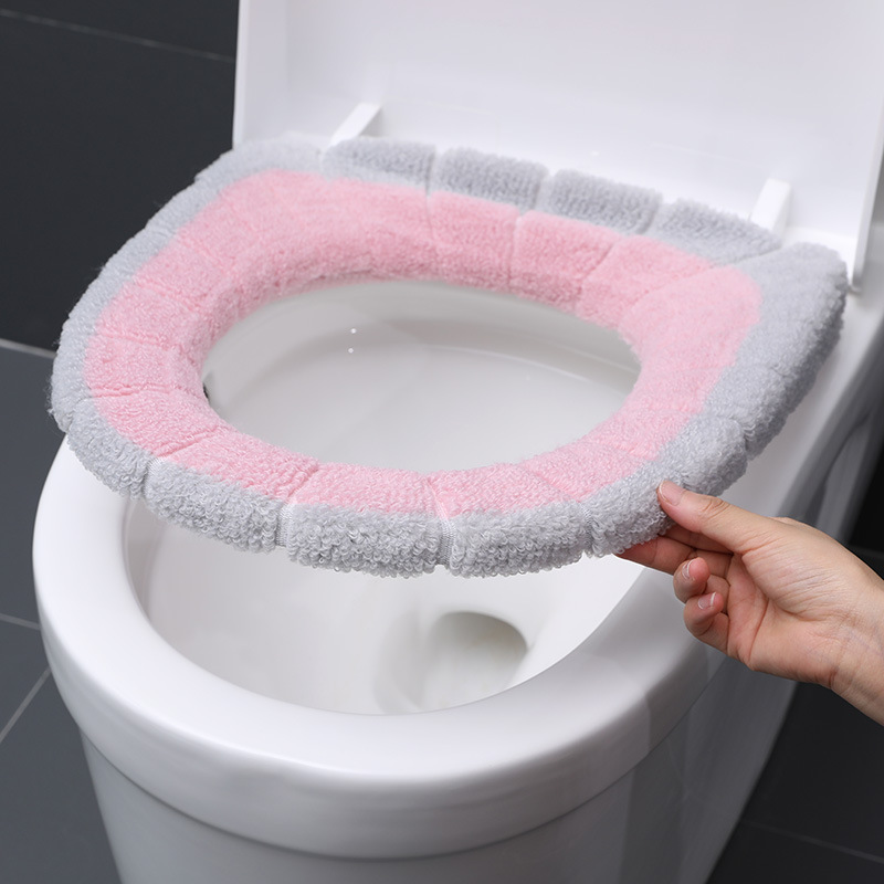 Color Matching Pumpkin Pattern Toilet Cushion Seat Cushion Universal Plush Toilet Seat Cover Autumn and Winter Warm Toilet Seat Cover Knitted Toilet Mat