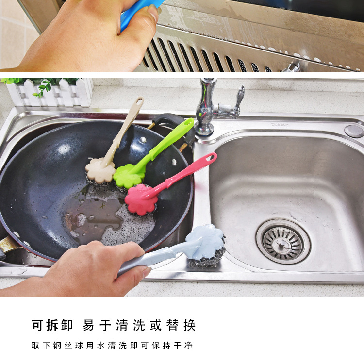 Steel wire brush with handle wash wash plum brush long handle pan brush clean ball Steel wire brush with handle wash wash plum brush long handle pan brush clean ball