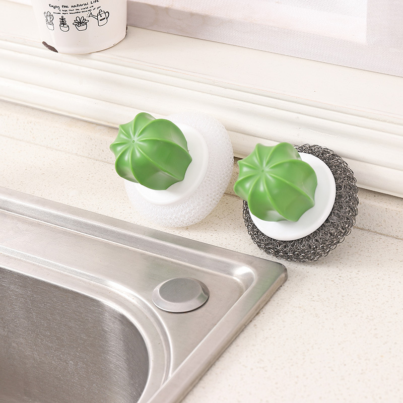 Cactus clean brush ball plant wire ball plastic brush pot ball hearth brush kitchen cleaning brush