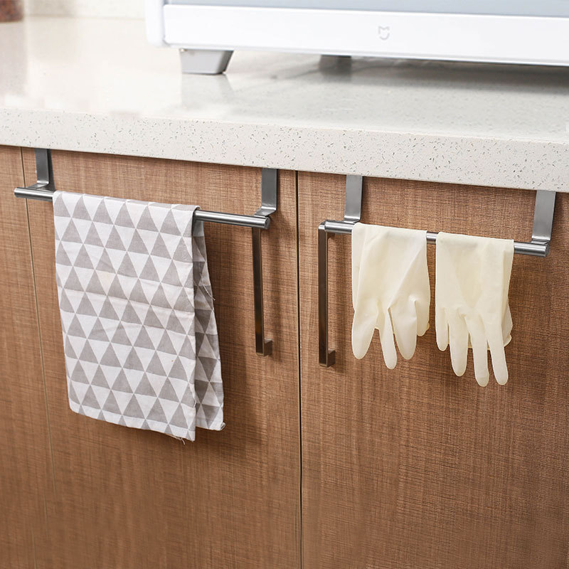 Factory in Stock Stainless Steel Single-Rod Towel Rack Kitchen Non-Perforated Towel Hanging Rod Cabinet Door Back Rag Rack
