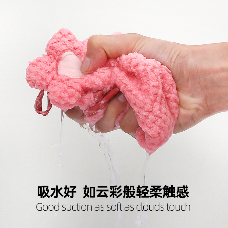 Towel Kitchen Hanging Coral Fleece Hand Towel Cartoon Animal Head Towel Cute Thickening Rag