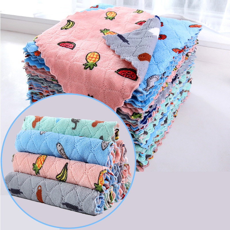 Coral Fleece Printed Rag Kitchen Dishcloth Housekeeping Cleaning Towel Absorbent Multifunctional Household Seamless Absorbent Towel