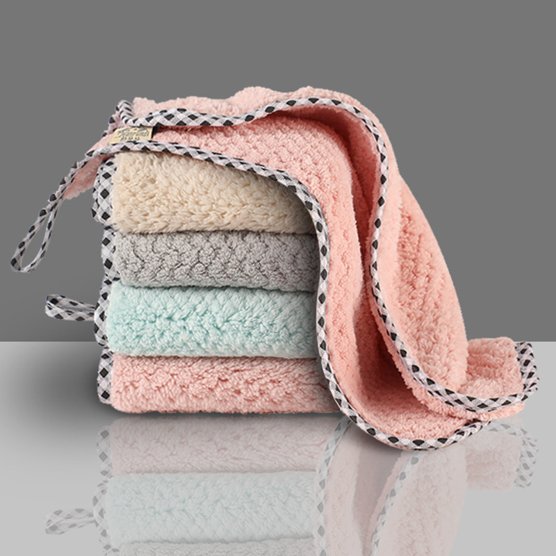 Pineapple Plaid Rag Kitchen Cleaning Dishcloth Not Easy to Lint Absorbent Small Square Towel Hanging Coral Fleece Hand Towel