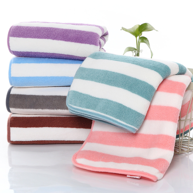 Warp Knitted Coral Fleece Thickened Color Stripes Towel Absorbent Not Easy to Lint Bath Towel Supermarket Gift Face Towel Stall Household Kitchen Towel