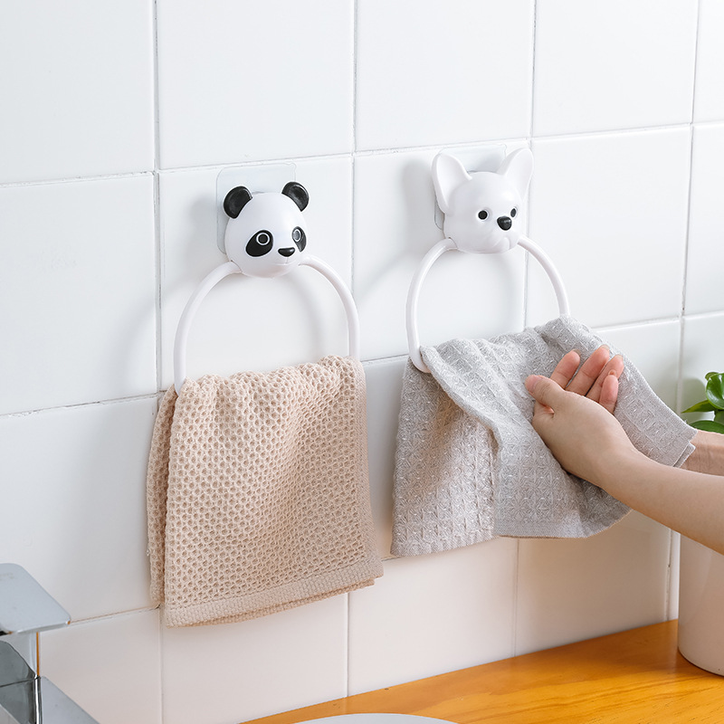 Punch-Free Kitchen Cute Cartoon Towel Rod Bathroom Towel Bar Traceless Glue Towel Rack