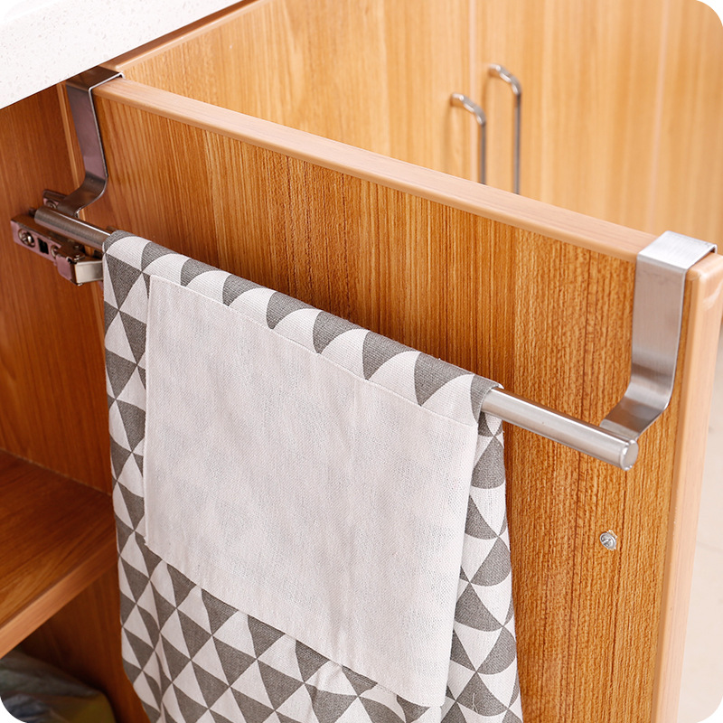 Kitchen Stainless Steel Single-Rod Towel Rack Cabinet Door Back Rag Rack Bathroom Punch-Free Towel Rod Rack