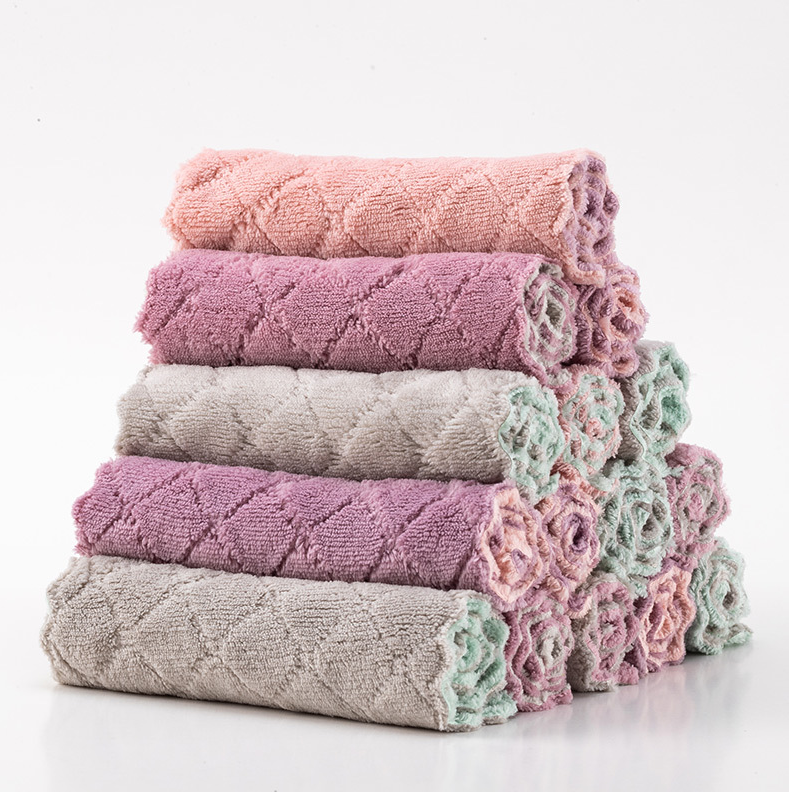 Double Color Absorbent Cloth Dish Towel Cleaning Bowl Scouring Pad Kitchen Oilproof Dishcloth Double Layer Thickened Cleaning Towel