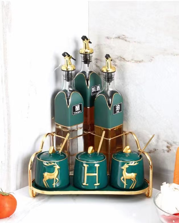 Internet Celebrity Kitchen Supplies Emerald Storage Seasoning Jar Seasoning Jar Seasoning Bottle with Knife Holder