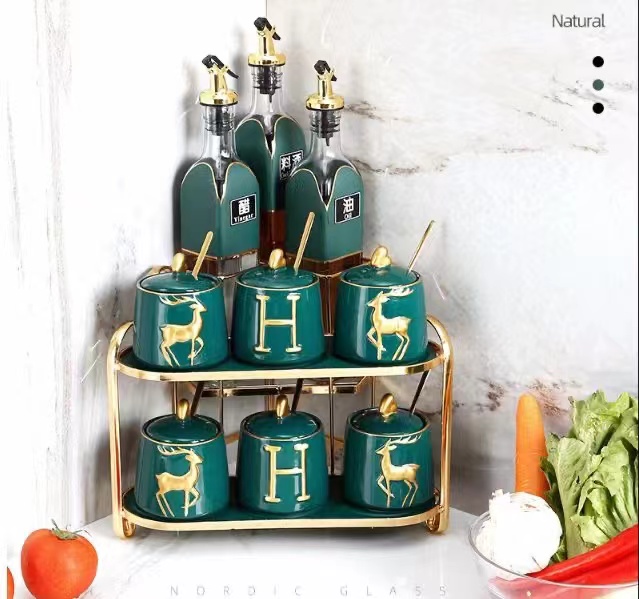 Internet Celebrity Kitchen Supplies Emerald Storage Seasoning Jar Seasoning Jar Seasoning Bottle with Knife Holder Internet Celebrity Kitchen Supplies Emerald Storage Seasoning Jar Seasoning Jar Seasoning Bottle with Knife Holder