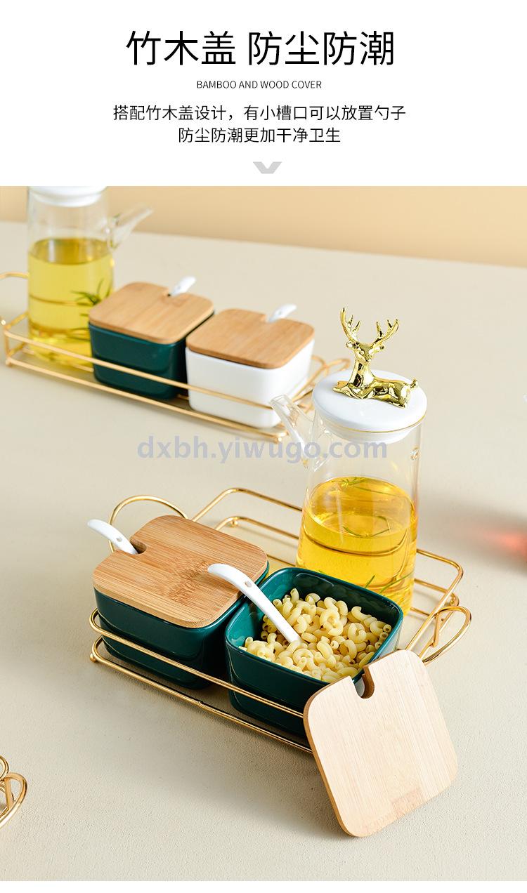Nordic ceramic glass seasoning pot shelf kitchen combination salt sugar soy sauce vinegar light luxury seasoning bottle Nordic ceramic glass seasoning pot shelf kitchen combination salt sugar soy sauce vinegar light luxury seasoning bottle