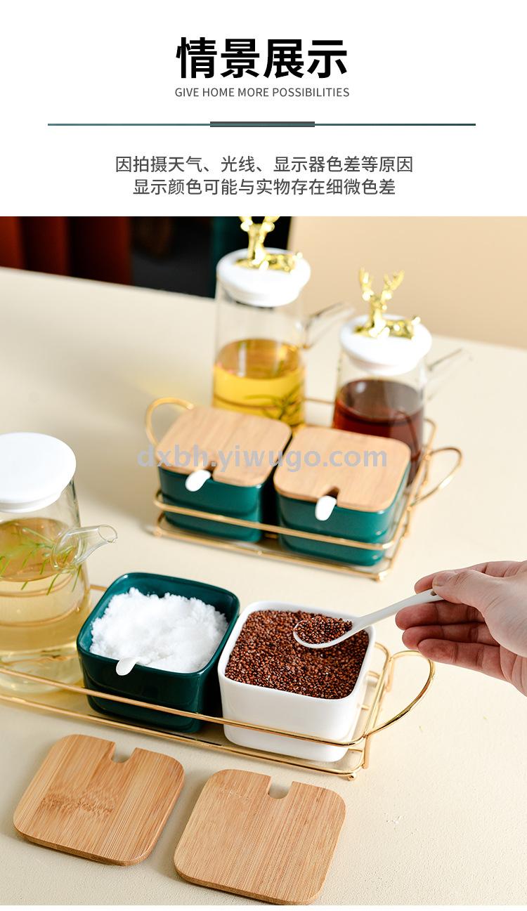 Nordic ceramic glass seasoning pot shelf kitchen combination salt sugar soy sauce vinegar light luxury seasoning bottle Nordic ceramic glass seasoning pot shelf kitchen combination salt sugar soy sauce vinegar light luxury seasoning bottle
