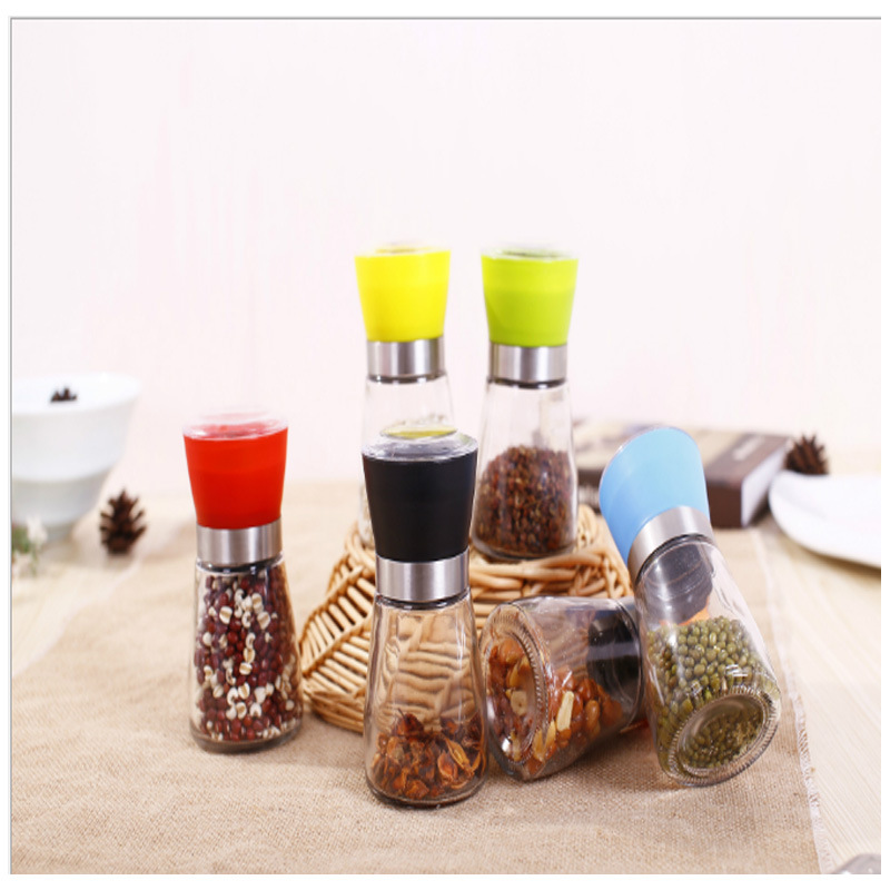 Cross-Border Black and White Pepper Grinder Manual Grinding Bottle Seasoning Bottle Glass Sea Salt Pepper Spice Jar Kitchen Supplies