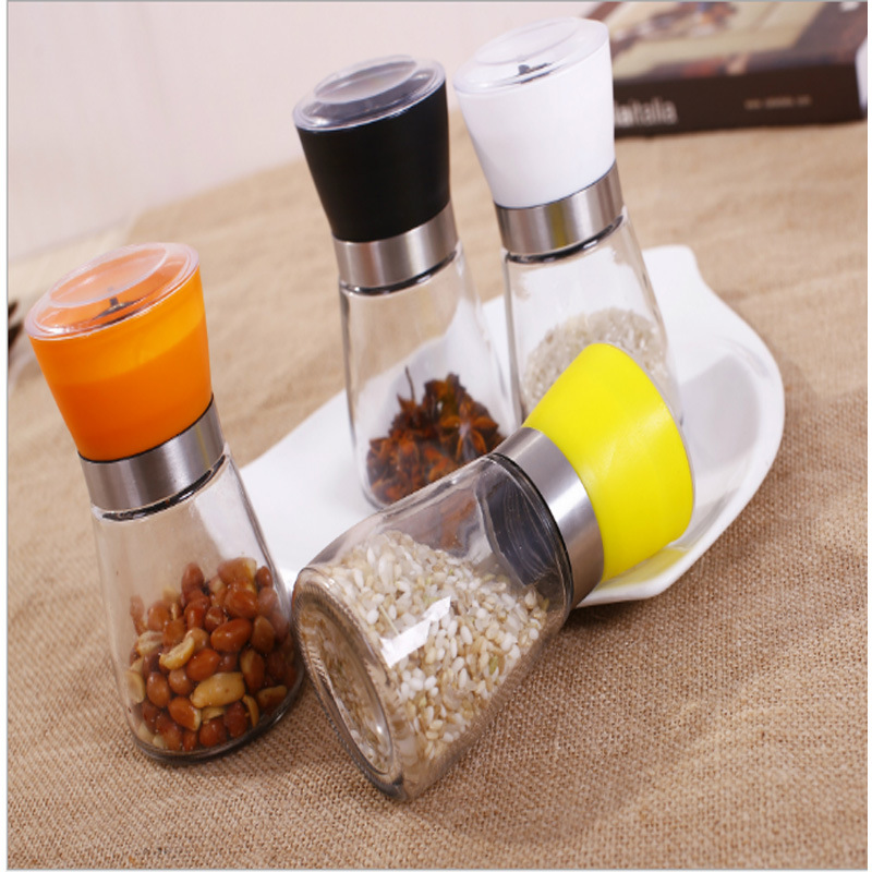 Cross-Border Black and White Pepper Grinder Manual Grinding Bottle Seasoning Bottle Glass Sea Salt Pepper Spice Jar Kitchen Supplies