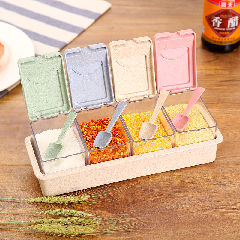Wheat Straw Seasoning Tank Seasoning Bottle Set Kitchen Kitchen Stopped Salt Tank Seasoning Tank