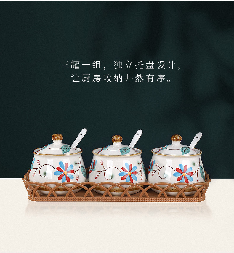 Japanese Pastoral Style Ceramic Seasoning Jar Seasoning Bottle Salt Jar Sugar/MSG Condiment Dispenser Home Use Set Combination Wholesale Japanese Pastoral Style Ceramic Seasoning Jar Seasoning Bottle Salt Jar Sugar/MSG Condiment Dispenser Home Use Set Combination Wholesale