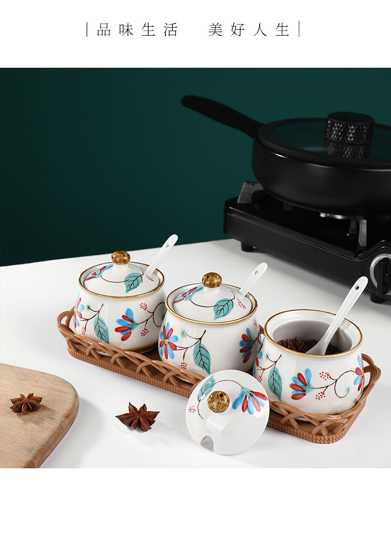 Japanese Pastoral Style Ceramic Seasoning Jar Seasoning Bottle Salt Jar Sugar/MSG Condiment Dispenser Home Use Set Combination Wholesale Japanese Pastoral Style Ceramic Seasoning Jar Seasoning Bottle Salt Jar Sugar/MSG Condiment Dispenser Home Use Set Combination Wholesale