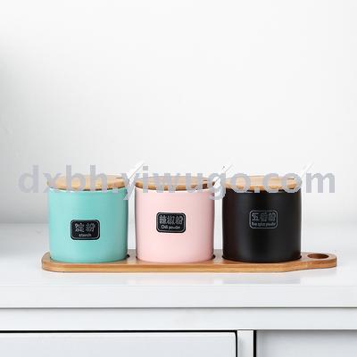 Nordic kitchen ceramic salt and sugar seasoning set household seasoning bottle storage box combination