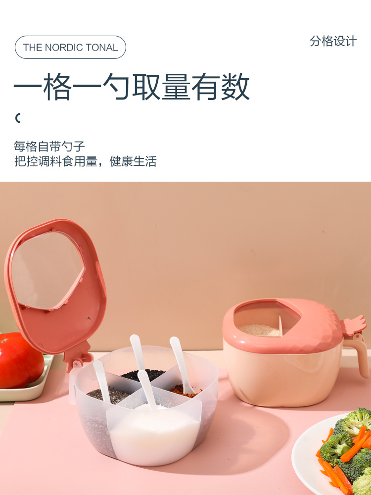 Household Seasoning Jar Kitchen Supplies Four Grids Seasoning Box with Small Spoon Seasoning Containers Creative Seasoning Seasoning Bottle Household Seasoning Jar Kitchen Supplies Four Grids Seasoning Box with Small Spoon Seasoning Containers Creative Seasoning Seasoning Bottle