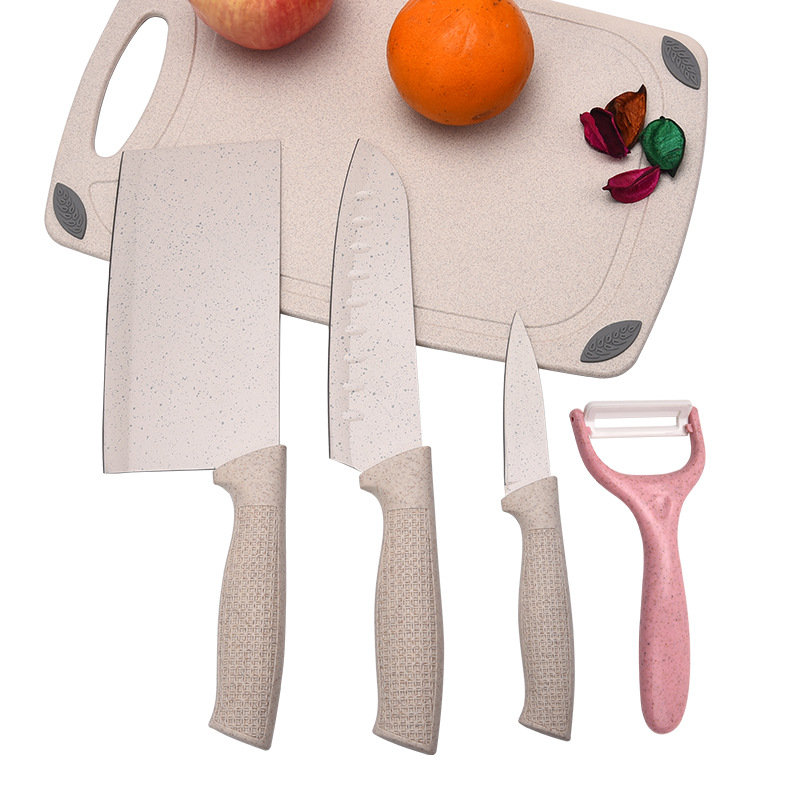 Wheat Orange Straw Knife 6-Piece Set Kitchen Knife Kit Chopping Board Household Chef Knife Business Gift Knife Set