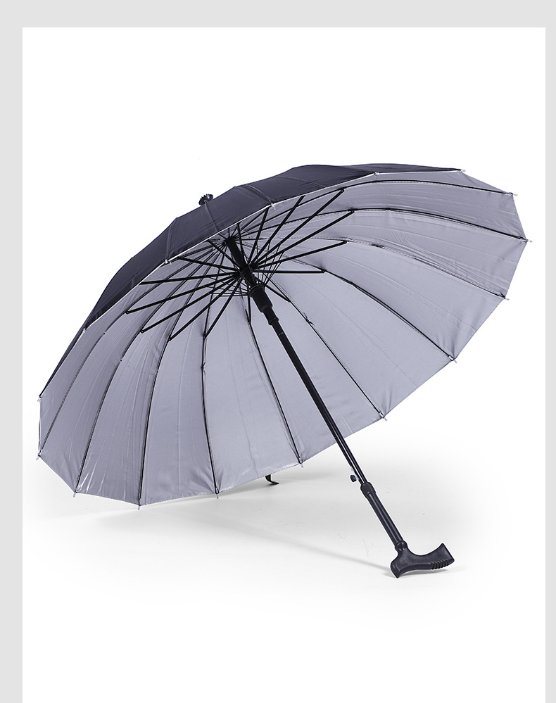 Umbrella 56cm16k Automatic Crutch Umbrella Black Silver Glue Umbrella for the Elderly Gift Umbrella Custom Logo Spot Umbrella 56cm16k Automatic Crutch Umbrella Black Silver Glue Umbrella for the Elderly Gift Umbrella Custom Logo Spot