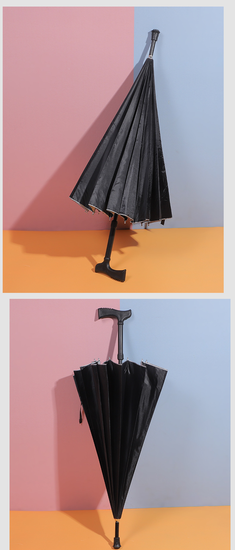 Umbrella 56cm16k Automatic Crutch Umbrella Black Silver Glue Umbrella for the Elderly Gift Umbrella Custom Logo Spot Umbrella 56cm16k Automatic Crutch Umbrella Black Silver Glue Umbrella for the Elderly Gift Umbrella Custom Logo Spot