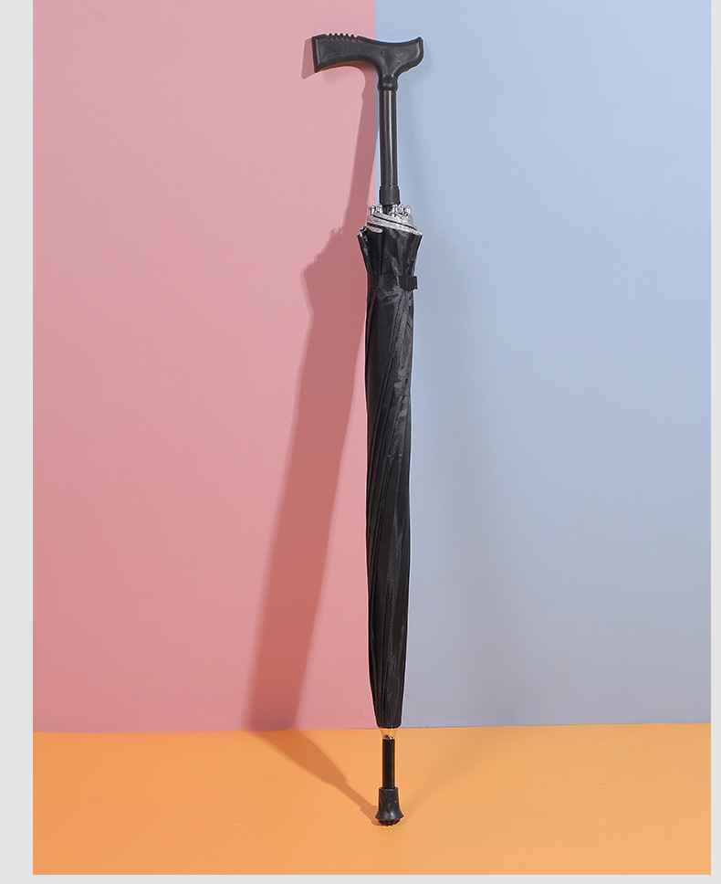 Umbrella 56cm16k Automatic Crutch Umbrella Black Silver Glue Umbrella for the Elderly Gift Umbrella Custom Logo Spot Umbrella 56cm16k Automatic Crutch Umbrella Black Silver Glue Umbrella for the Elderly Gift Umbrella Custom Logo Spot