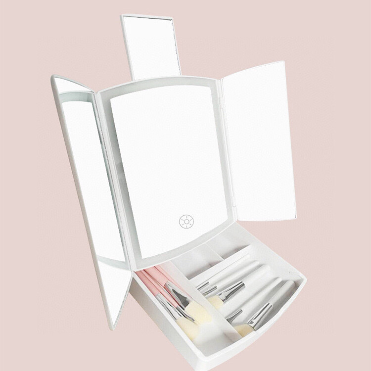 Three-Fold Cosmetic Mirror Light with Mirror with Magnifying Luminous Led Make-up Mirror Desktop Storage Dressing Mirror Factory Direct Sales Three-Fold Cosmetic Mirror Light with Mirror with Magnifying Luminous Led Make-up Mirror Desktop Storage Dressing Mirror Factory Direct Sales