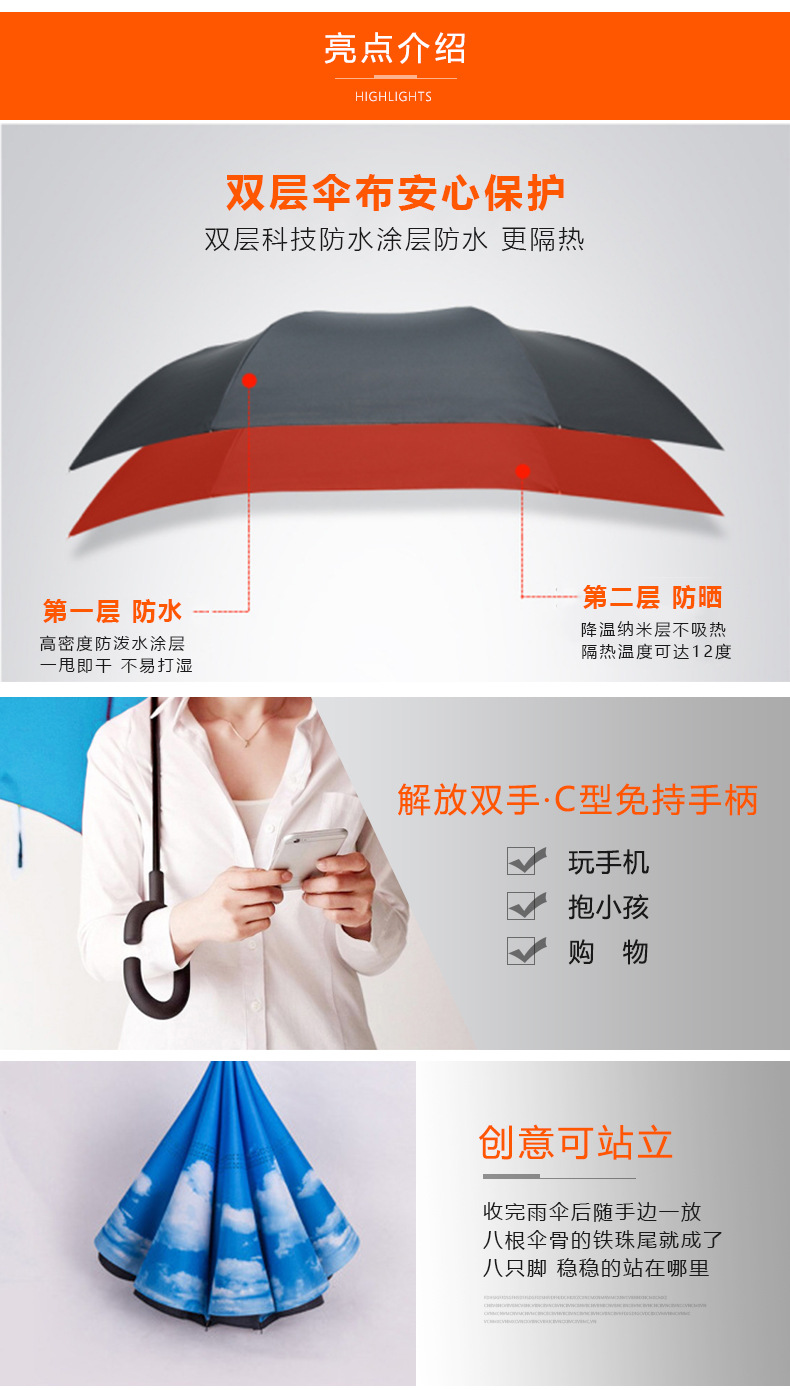 B: Reverse umbrella C type free car umbrella Logo Manual double touch cloth umbrella B: Reverse umbrella C type free car umbrella Logo Manual double touch cloth umbrella