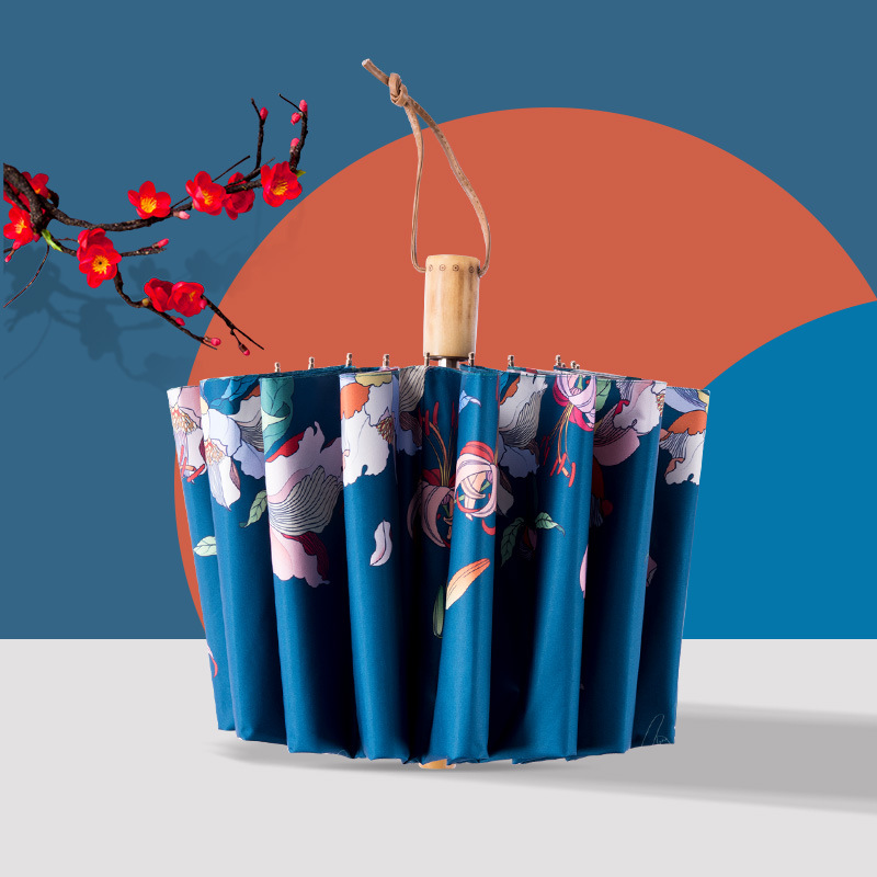 16 bone Reinforcement Wind and Rain Dual use Folding Large Sun umbrella to prevent ULTRAVIOLET light simple retro