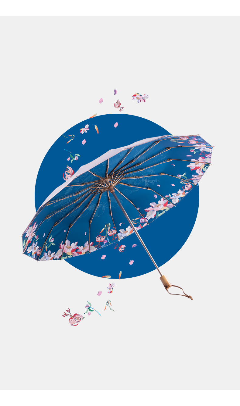 16 bone Reinforcement Wind and Rain Dual use Folding Large Sun umbrella to prevent ULTRAVIOLET light simple retro 16 bone Reinforcement Wind and Rain Dual use Folding Large Sun umbrella to prevent ULTRAVIOLET light simple retro