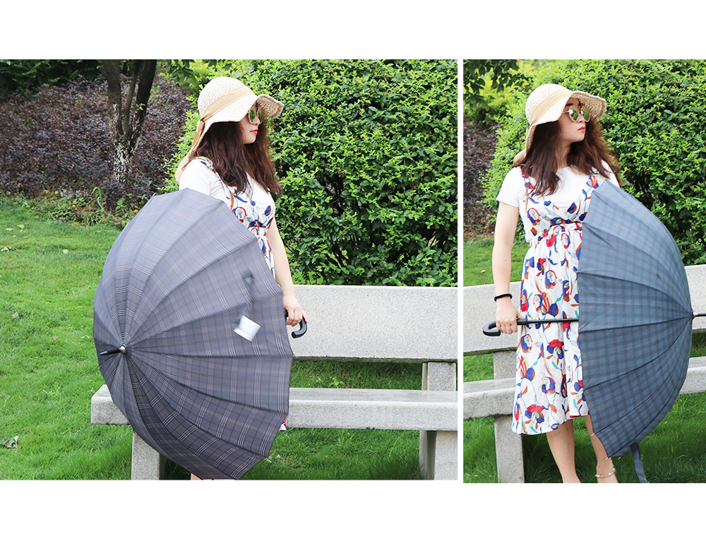 2610G dark plaid umbrella 16 bone polyester fabric umbrella handle wholesale 2610G dark plaid umbrella 16 bone polyester fabric umbrella handle wholesale