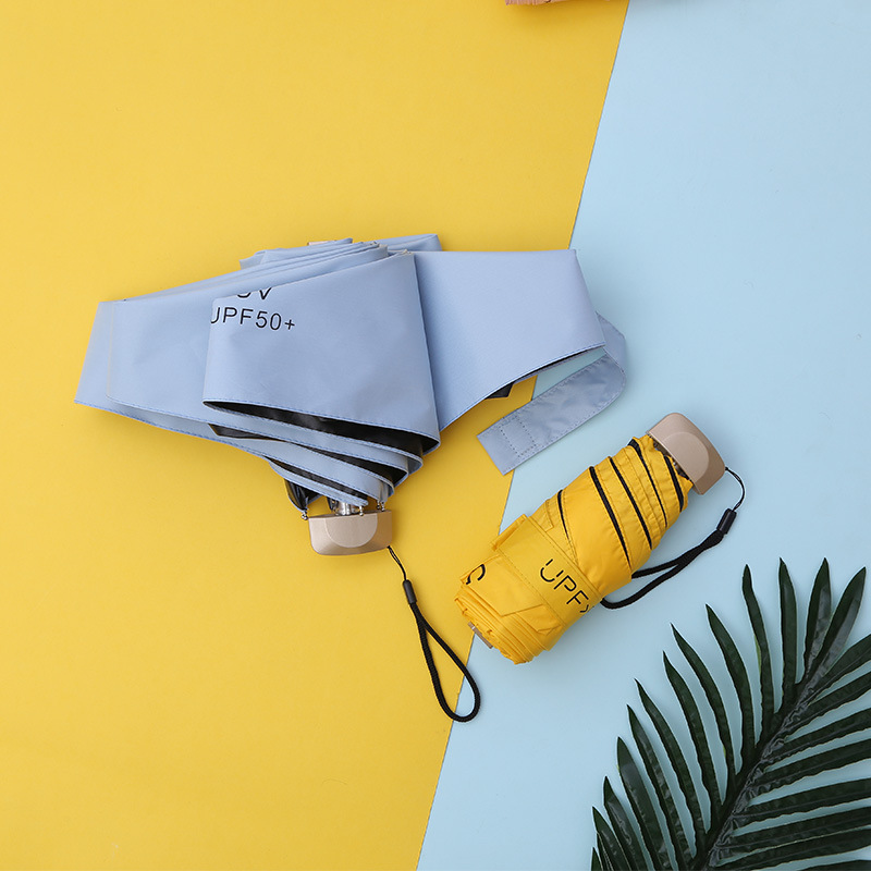 off umbrella vinyl portable Pocket sunny umbrella Suntan Sunshade Flat handle small Fresh Pure color UV 50 off umbrella