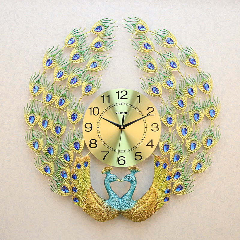Yihong clock wall clock craft clock craft wall clock Art clock iron clock Peacock clock Home decor arts and crafts