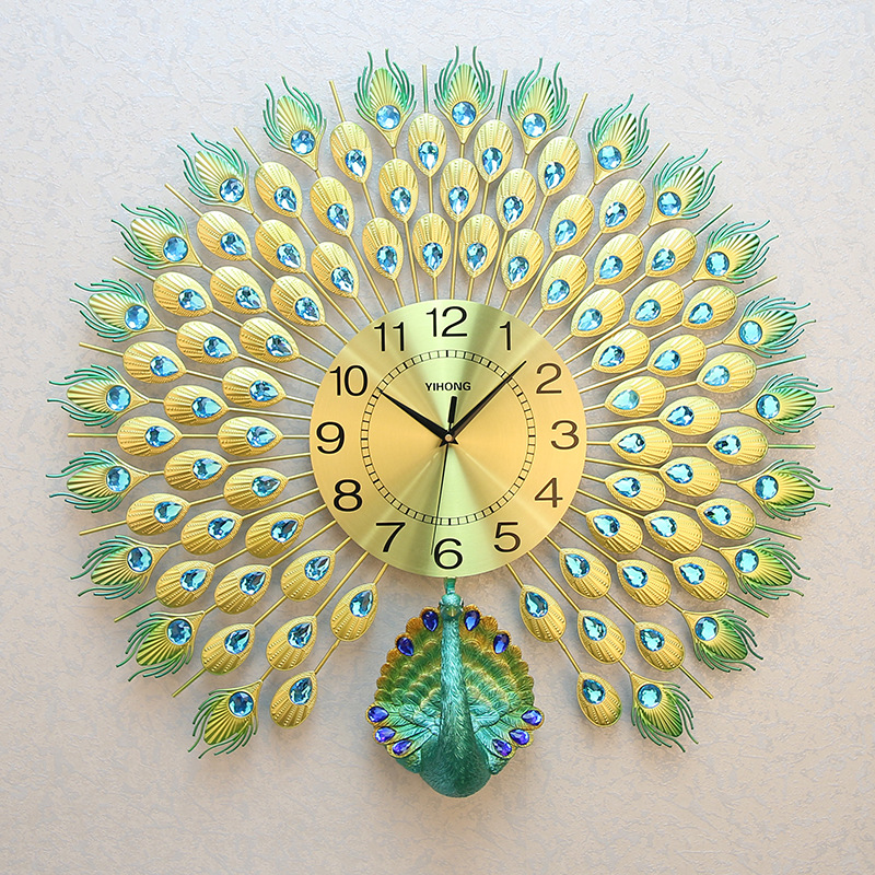 Yihong clock wall clock craft clock craft wall clock Art clock iron clock Peacock clock Home decor arts and crafts