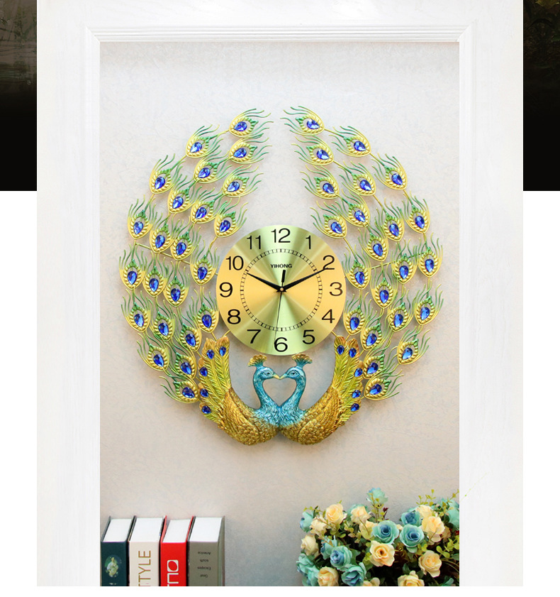 Yihong clock wall clock craft clock craft wall clock Art clock iron clock Peacock clock Home decor arts and crafts