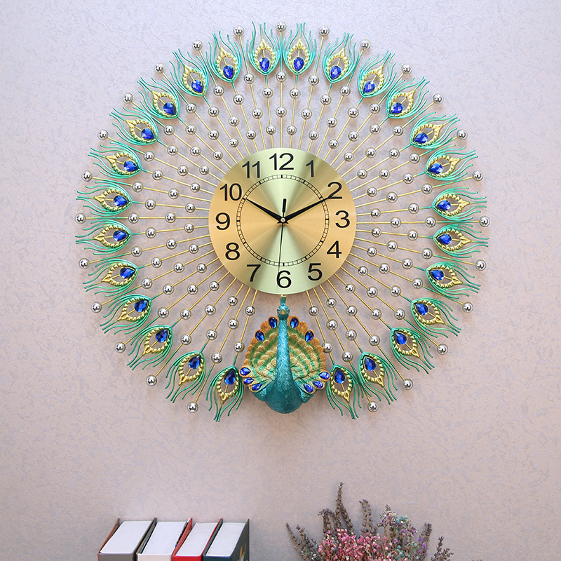 Yihong clock wall clock craft clock craft wall clock Art clock iron clock Peacock clock Home decor arts and crafts