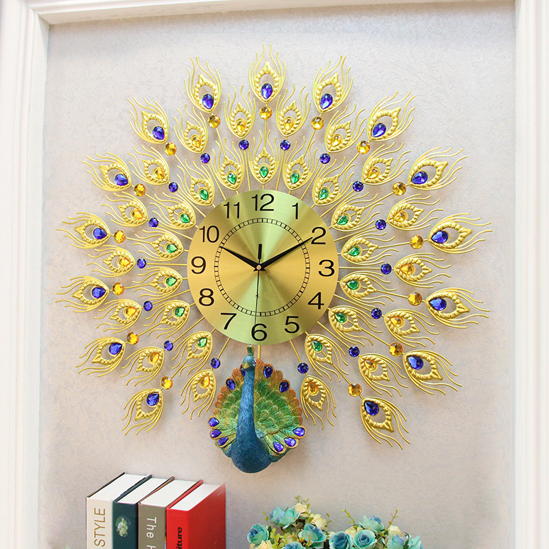 Yihong clock wall clock craft clock craft wall clock Art clock iron clock Peacock clock Home decor arts and crafts