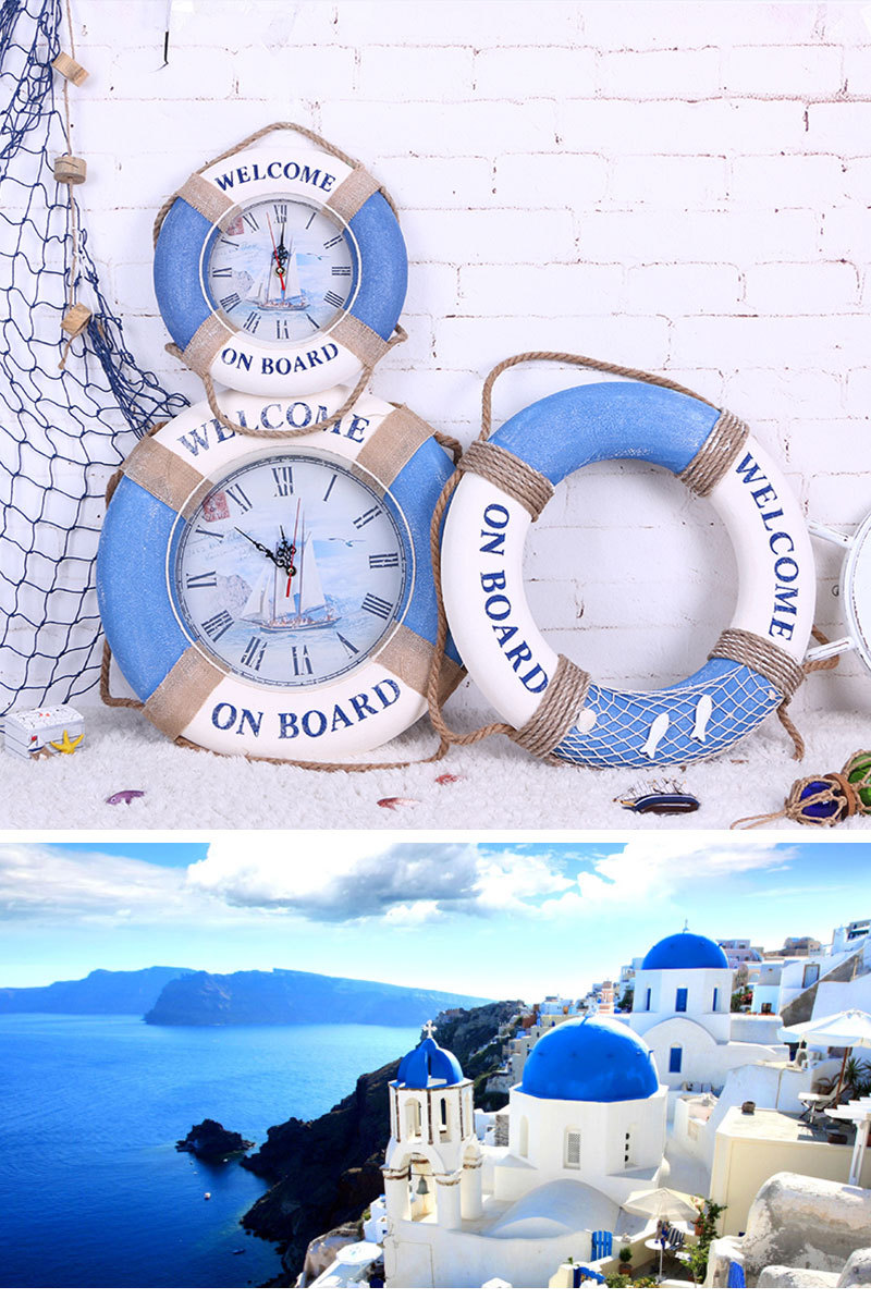 Mediterranean Decorative Life-Saving Swimming Ring Wall Hanging Window Bar Fishing Net with Clock Pendent Ornaments Wholesale Mediterranean Decorative Life-Saving Swimming Ring Wall Hanging Window Bar Fishing Net with Clock Pendent Ornaments Wholesale