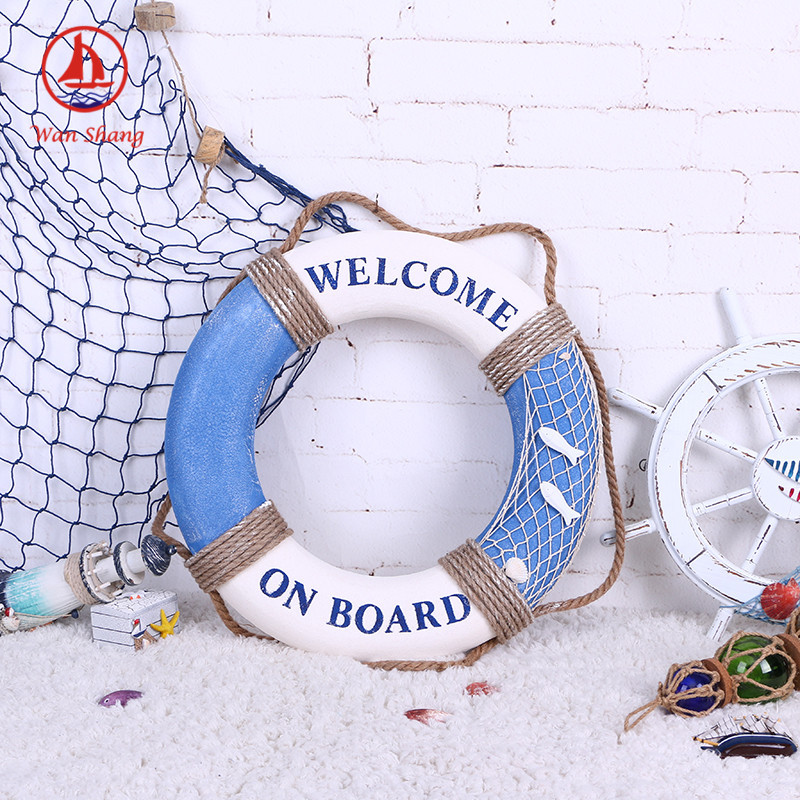 Mediterranean Decorative Life-Saving Swimming Ring Wall Hanging Window Bar Fishing Net with Clock Pendent Ornaments Wholesale