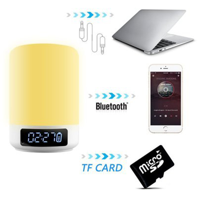 Amazon Hot Creative Wireless Bluetooth Speaker Colorful Music Alarm Clock Touch Pat Ambience Light Bedside Night Light