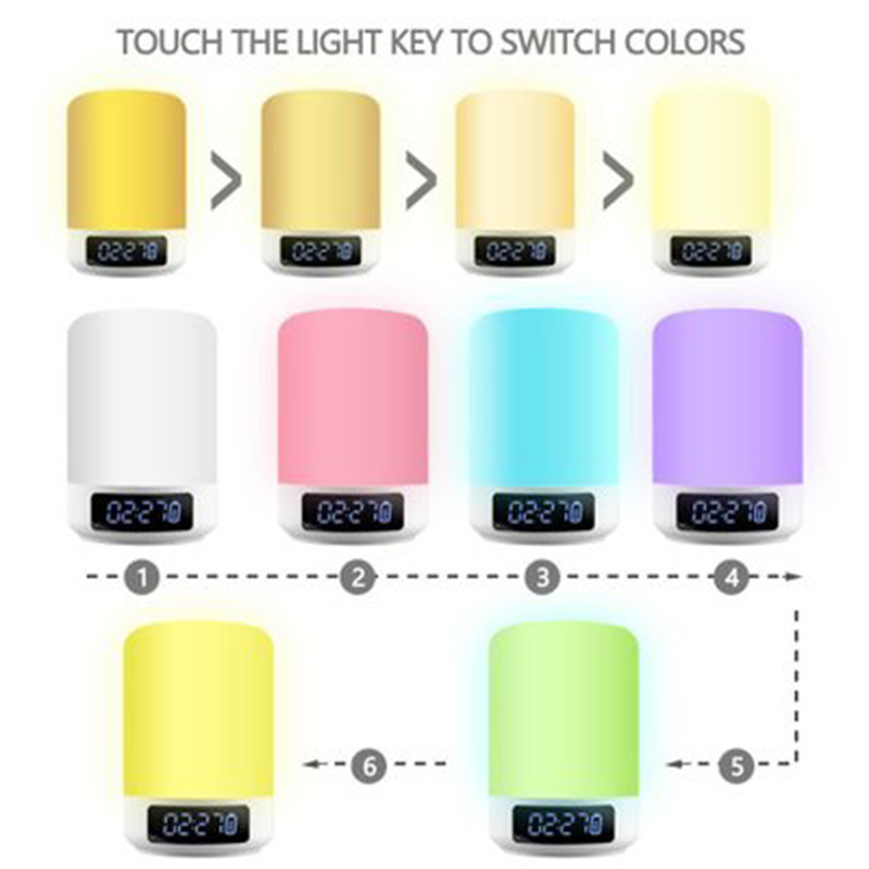Amazon Hot Creative Wireless Bluetooth Speaker Colorful Music Alarm Clock Touch Pat Ambience Light Bedside Night Light