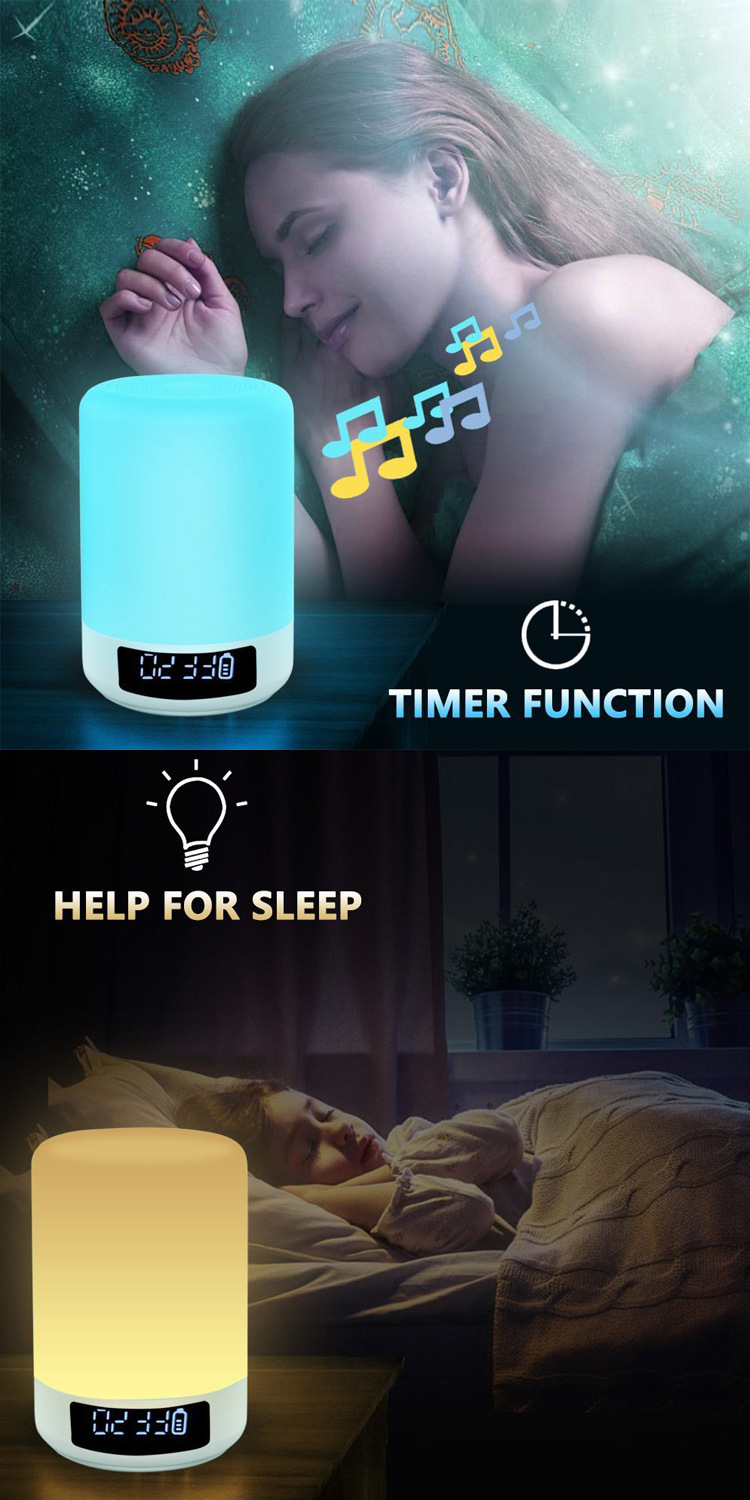 Amazon Hot Creative Wireless Bluetooth Speaker Colorful Music Alarm Clock Touch Pat Ambience Light Bedside Night Light Amazon Hot Creative Wireless Bluetooth Speaker Colorful Music Alarm Clock Touch Pat Ambience Light Bedside Night Light