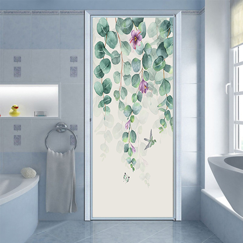 Shangyi New Product Door Sticker Foreign Trade Amazon Green Plant Flower Stickers Bedroom Home Door Decoration Renovation Wall Stickers F276